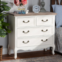 Baxton Studio JY17B093-White-4DW-Dresser Amalie Antique French Country Cottage Two-Tone White and Oak Finished 4-Drawer Accent Dresser